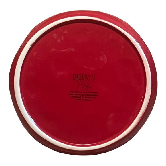 Christmas AF Lot of Four Red Holiday Salad Plates Ceramic Jolly Cheer Joy Holly - Picture 10 of 11